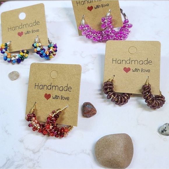 Handmade new! Beaded hoops glass beads - Picture 10 of 12